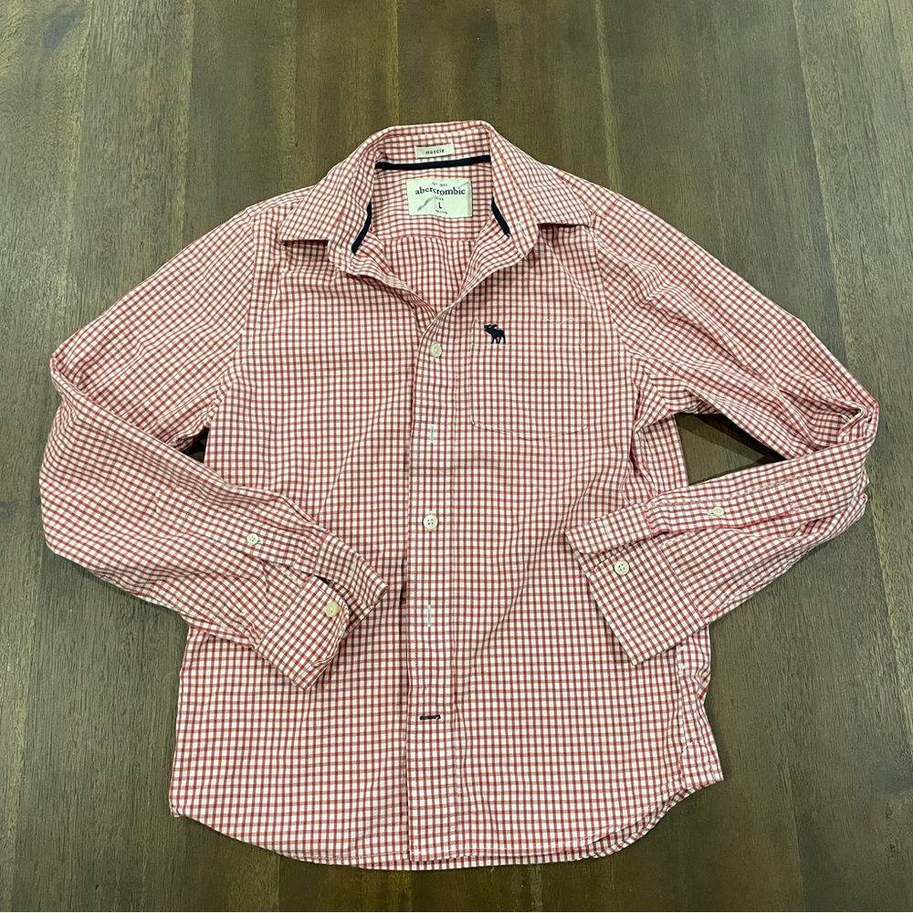 Abercrombie kids boys red gingham button down large